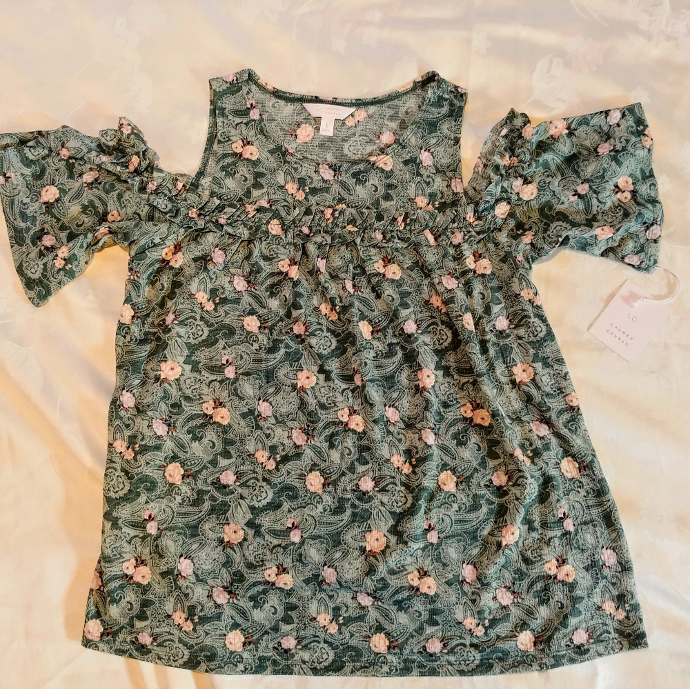 Lauren Conrad Cold Shoulder Floral Top Size S NWT